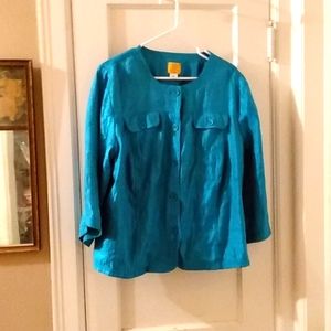 Ladies teal crinkle texture dressy top